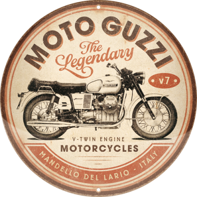 25111 Kilpi pyöreä Moto Guzzi - The Legendary V-Twin Engine